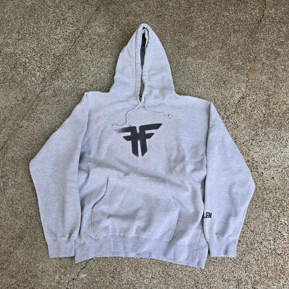 Vtg Y2k FALLEN FOOTWEAR Center Logo Graphic Cyber Skate Hooded Sweatshirt Lg